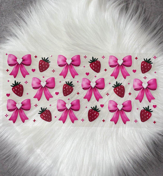 16oz UV DTF Wrap- Pink Bows & Strawberries