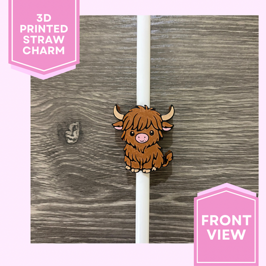 3D Printed Straw Charm- Highland Cow