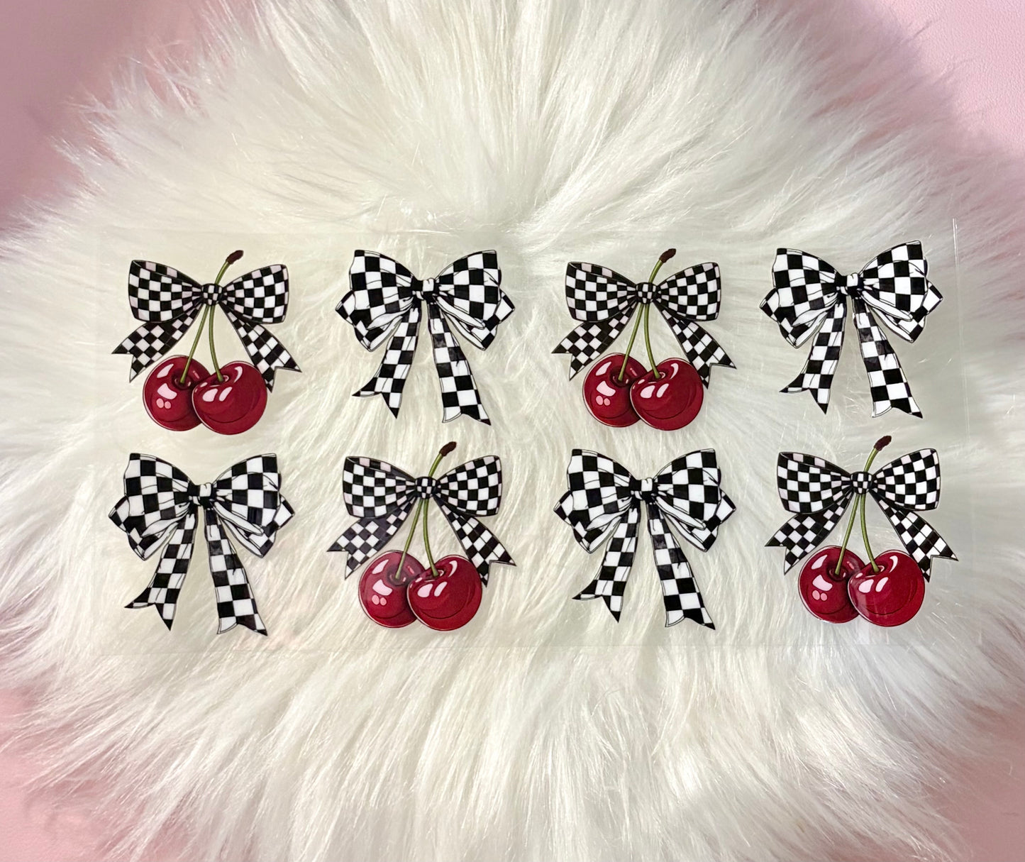 UV DTF Wrap- Checkered Bow Cherries