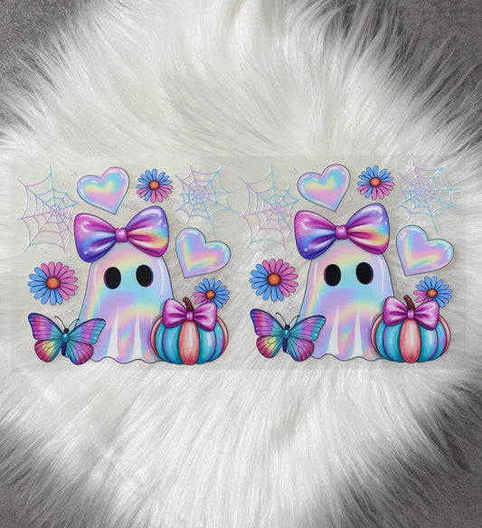 16oz UV DTF Wrap- Iridescent Ghost W/ Hearts