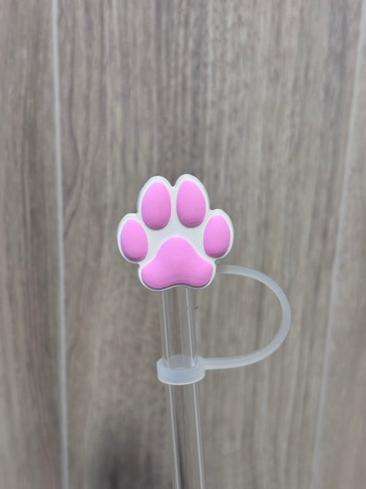 Straw Topper- Pink Paw Print