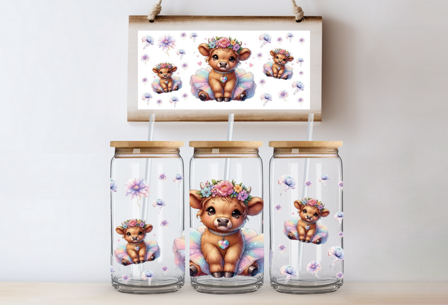 UV DTF Wrap- Pastel Tutu Highland Cow