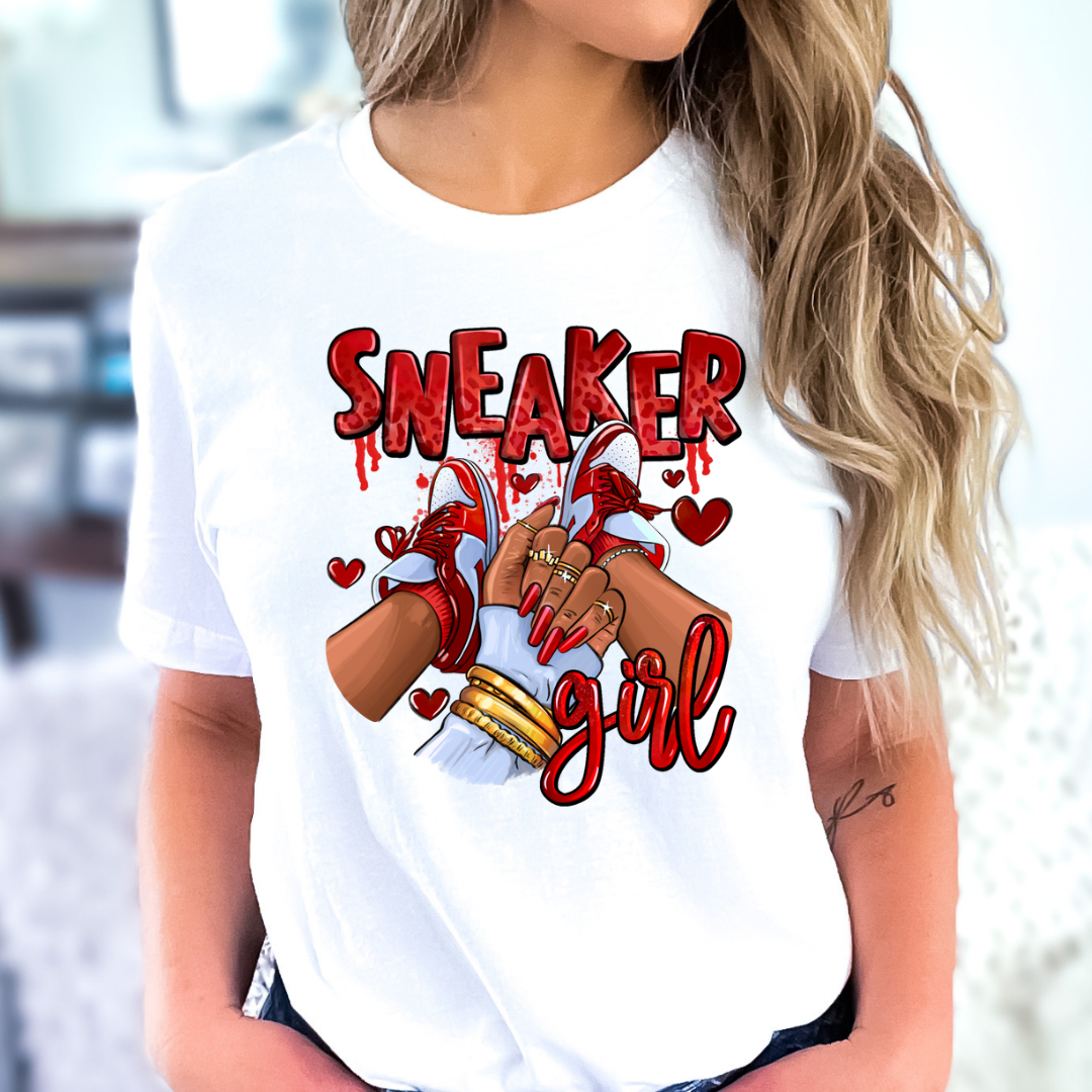 Ready To Press DTF Transfer- Red Sneaker Girl/ Shirt not Included*