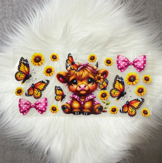16oz UV DTF Wrap- Highland Cow Butterflies & Bows