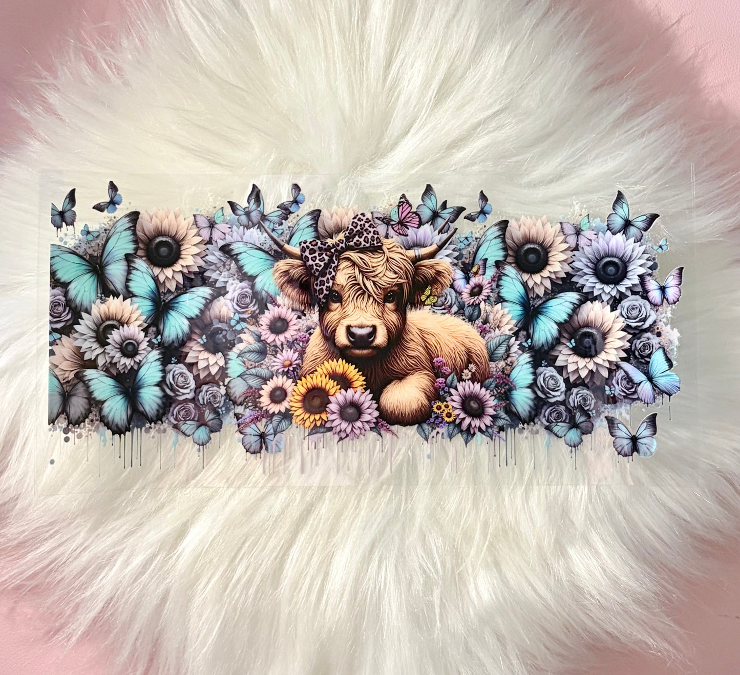 UV DTF Wrap- Highland Cow Blue Butterflies