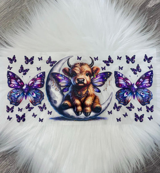 16oz UV DTF Wrap- Highland Cow Butterflies