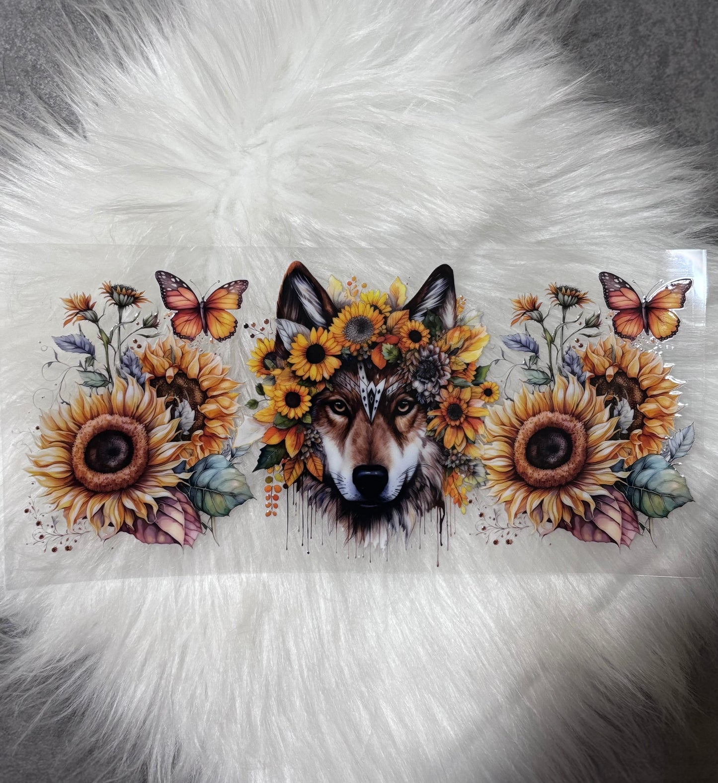 UV DTF Wrap- Wolf Sunflowers