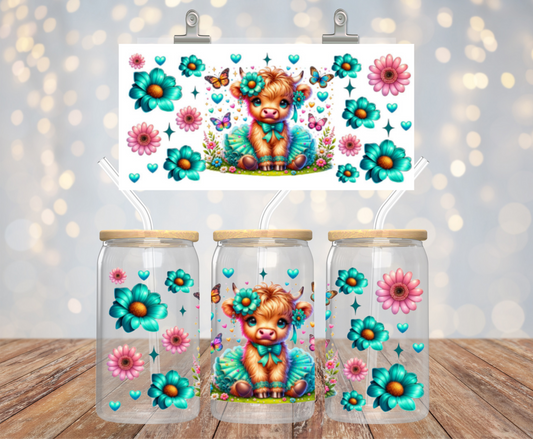 UV DTF Wrap- Highland Cow Green & Pink