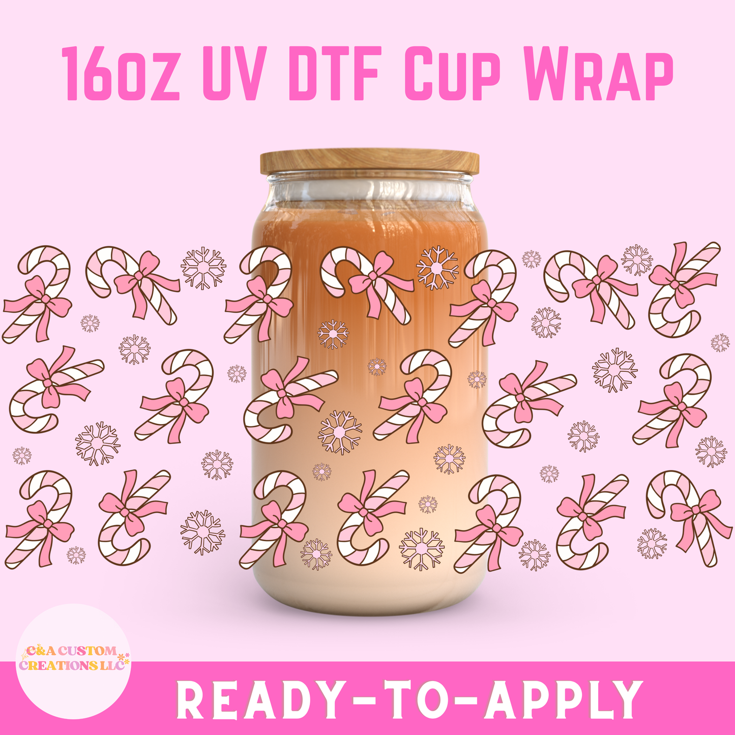 16oz UV DTF Wrap- Candy Canes