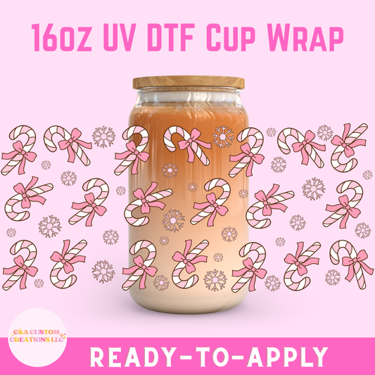 16oz UV DTF Wrap- Candy Canes