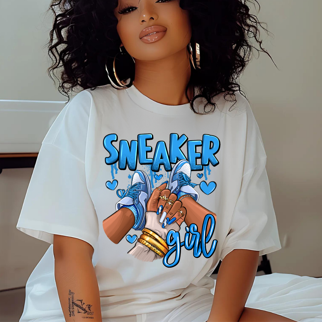 Ready To Press DTF Transfer- Blue Sneaker Girl/ Shirt not Included*- Restock