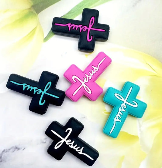 Jesus Cross Set of 5 -Silicone Focal Beads