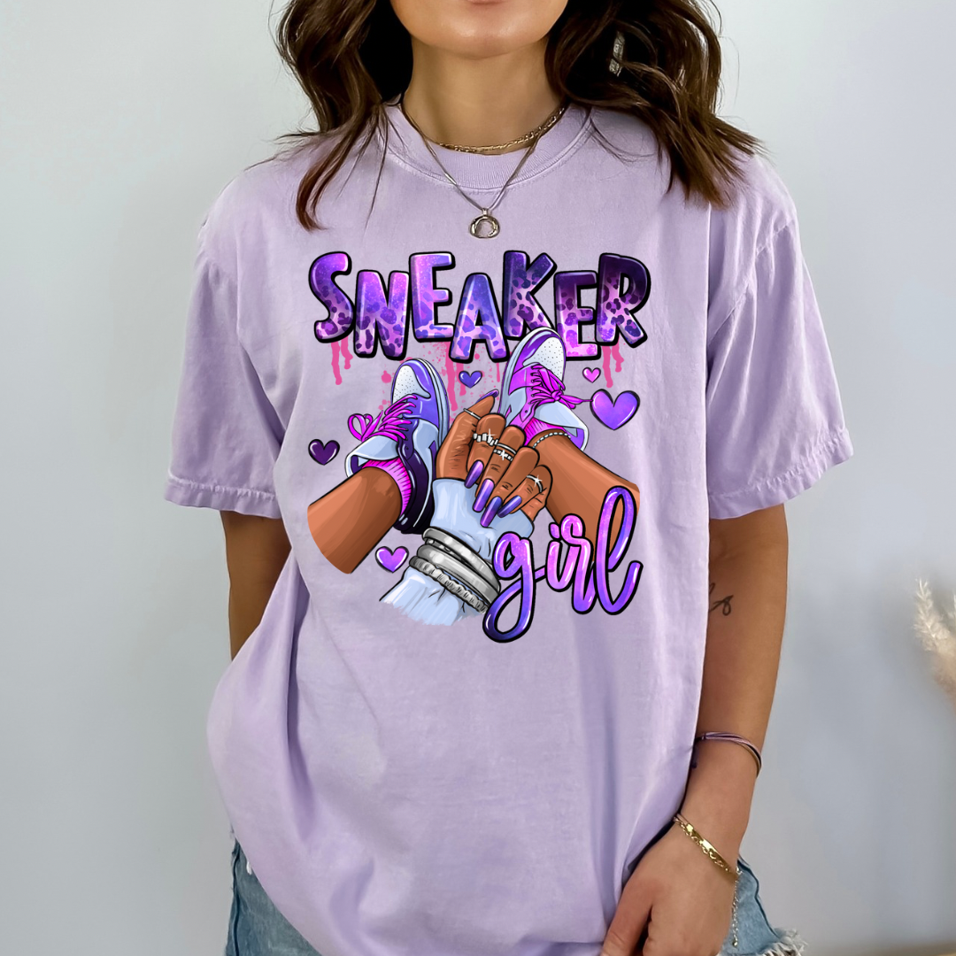 Ready To Press DTF Transfer- Purple Sneaker Girl/ Shirt not Included*