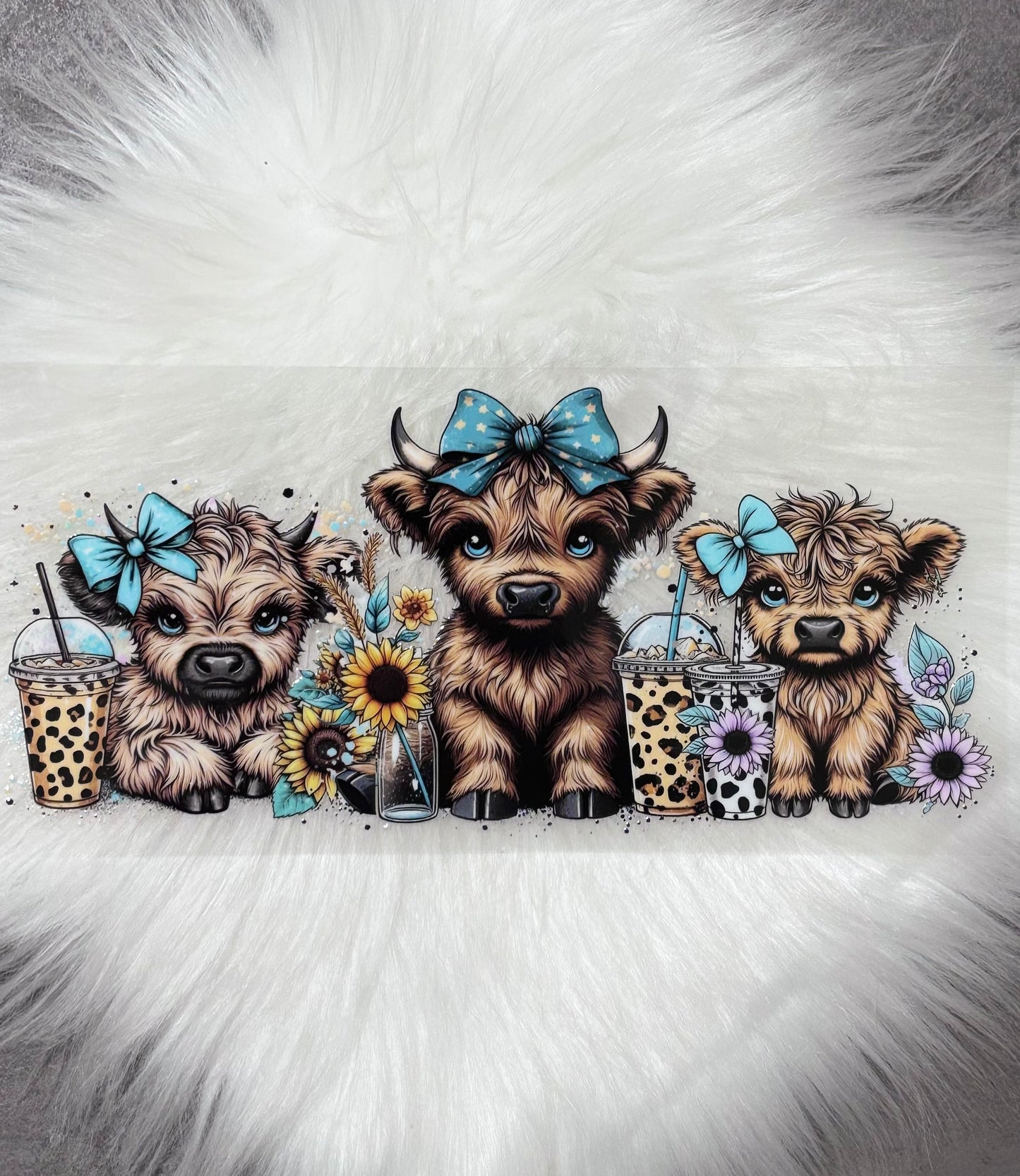 16oz UV DTF Wrap- Highland Cows Blue Bows