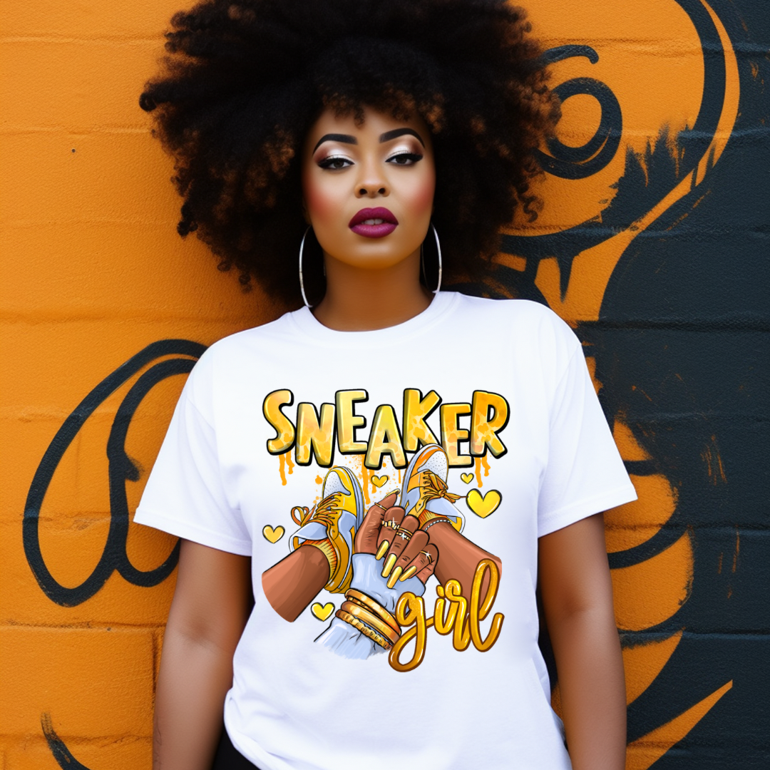 Ready To Press DTF Transfer- Yellow Sneaker Girl/ Shirt not Included*