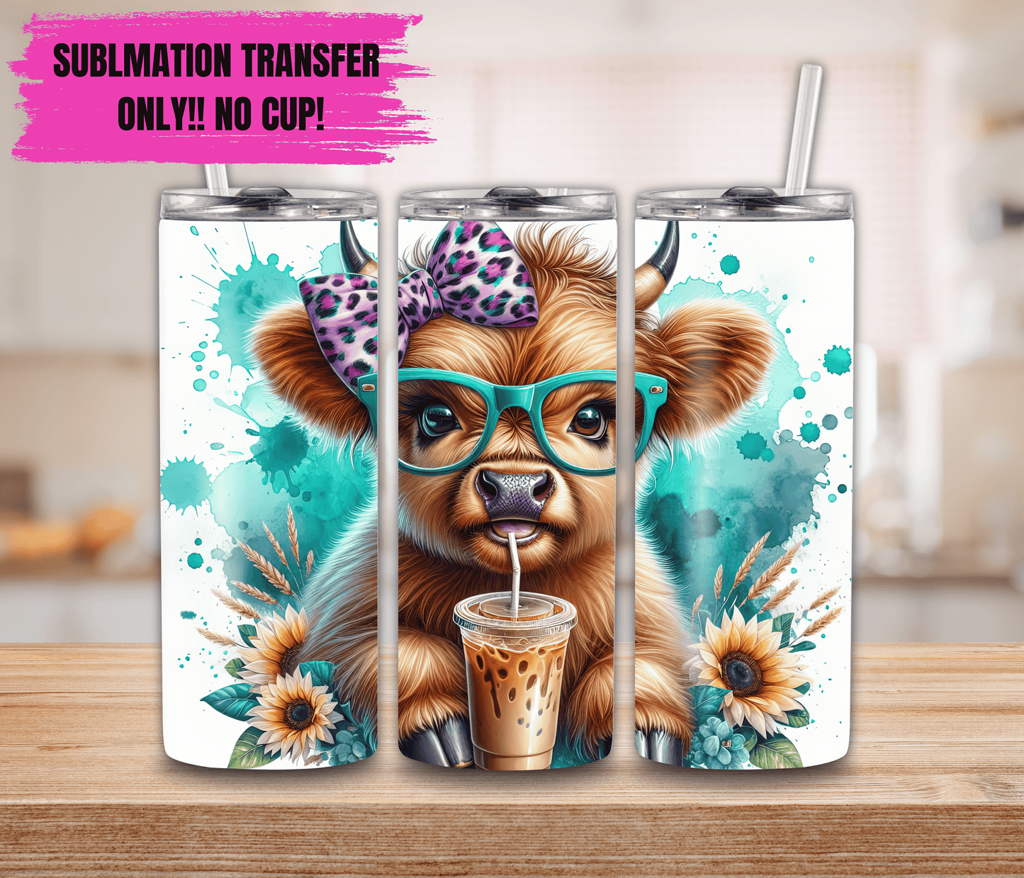 Sublimation Transfer For 20oz Tumbler- Highland Cow