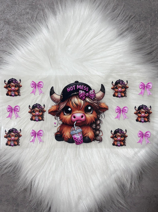 16oz UV DTF Wrap- Highland Cow Hot Mess