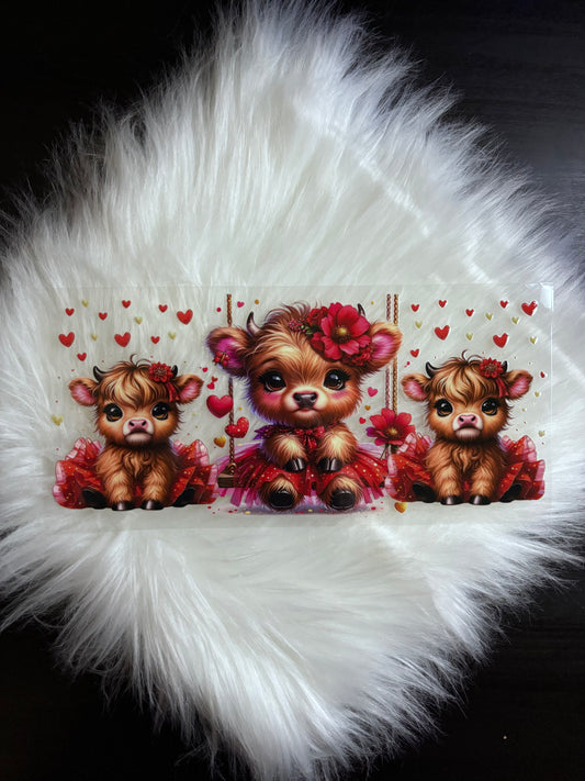 UV DTF Wrap- Red Hearts Highland Cow