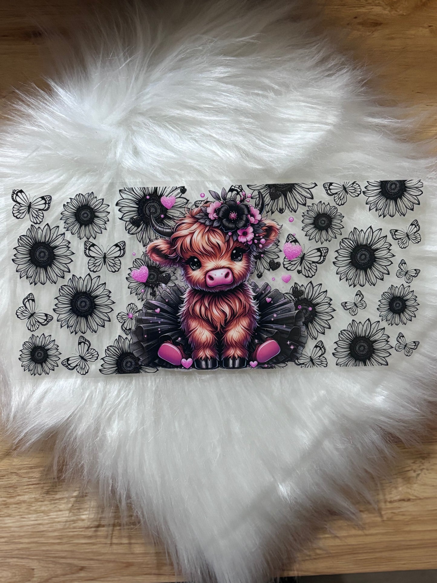 UV DTF Wrap- Highland Cow Black Flowers