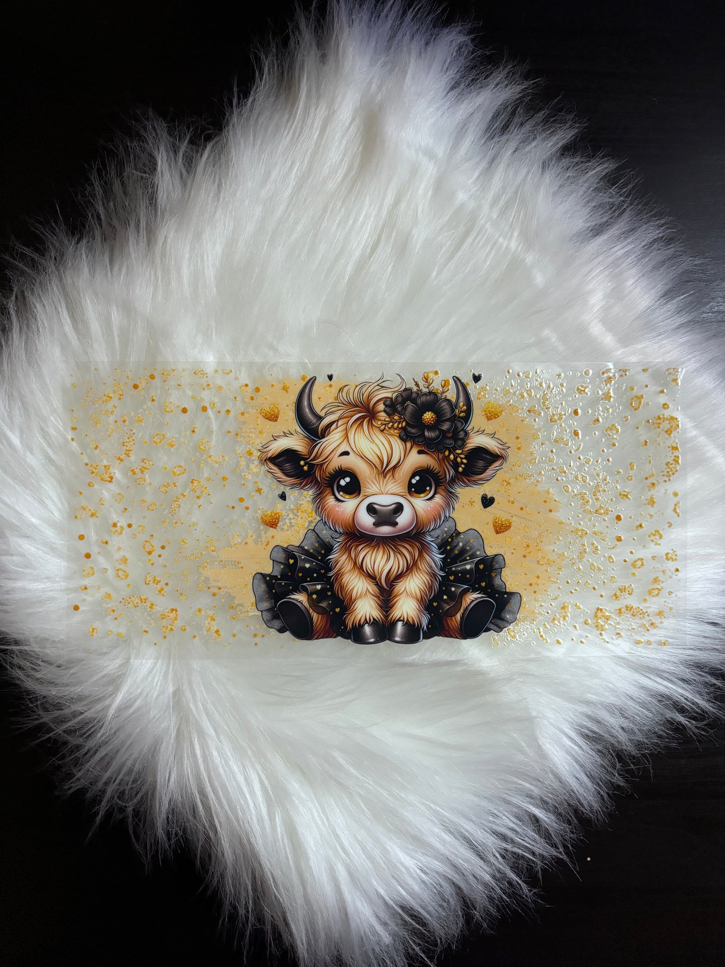 UV DTF Wrap- Gold & Black Highland Cow