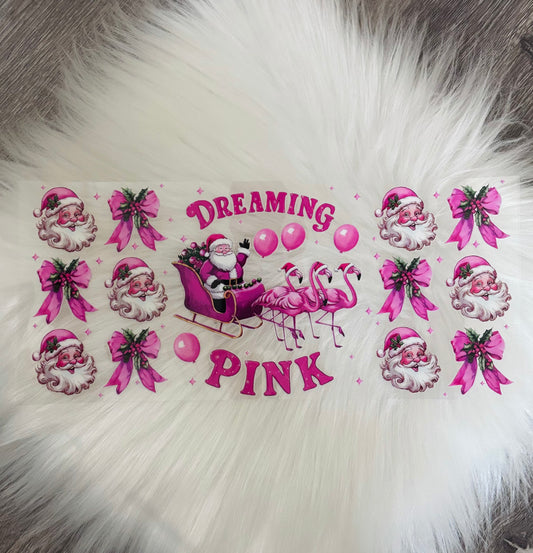16oz UV DTF Wrap- Dreaming Pink Santa