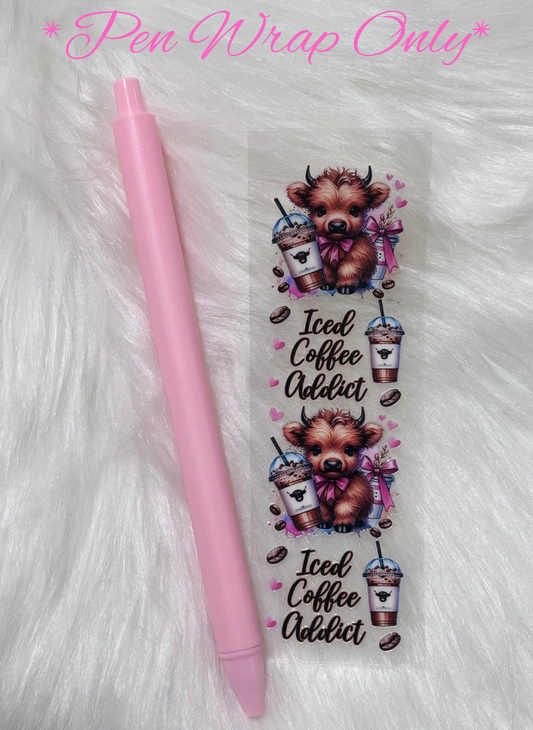 UVDTF Pen Wrap- Iced Coffee Addict Highland Cow