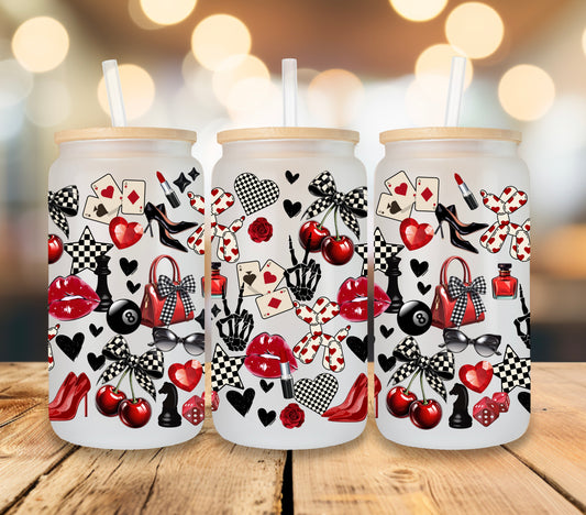 UV DTF Wrap- Black & Red Checkered Cherry Sassy