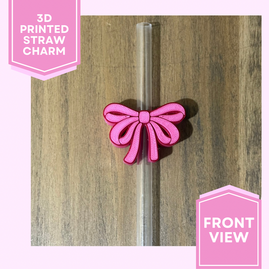 3D Printed Straw Charm- Pink Bow W/ Red Outline
