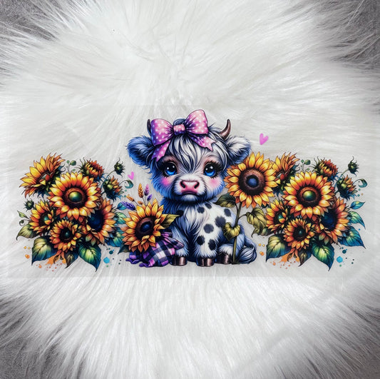 16oz UV DTF Wrap- Highland Cow Sunflowers