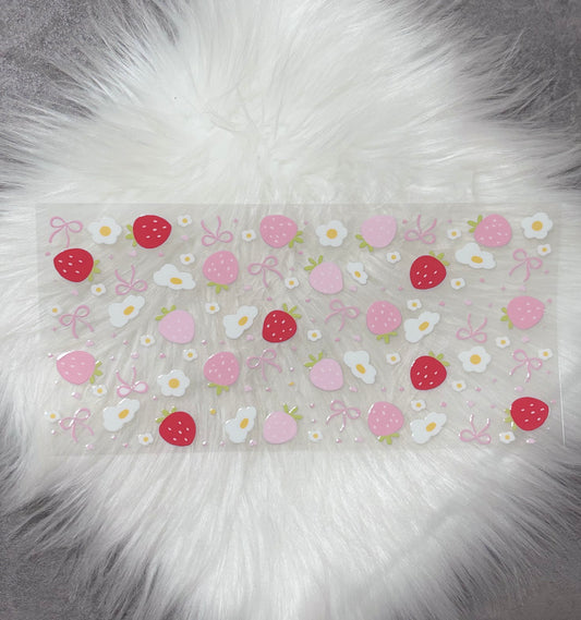 16oz UV DTF Wrap- Pink & Red Strawberries