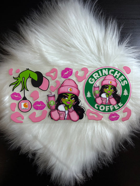 16oz UV DTF Wrap- Pink Grinches Coffee