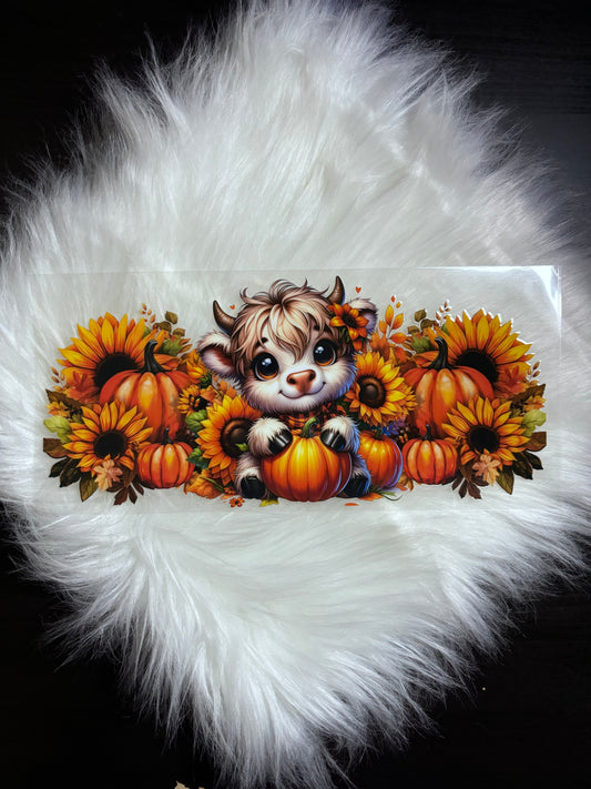 16oz UV DTF Wrap- Highland Cow Fall Pumpkins